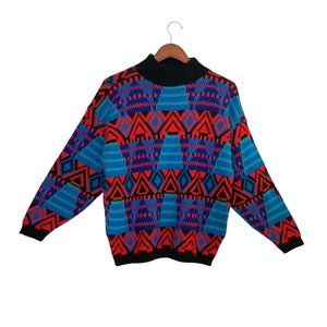 Vintage Aztec Geometric Multicolor Women's Knit Pullover Sweater- NO Size